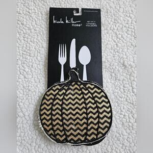 NICOLE MILLER  SET‎ OF 4 UTENSIL HOLDERS HALLOWEEN PUMPKINS BLACK GOLD NEW